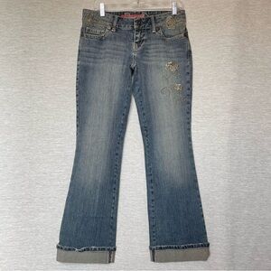 Guess Blue Bootcut Jeans with Gold Floral Detail 29